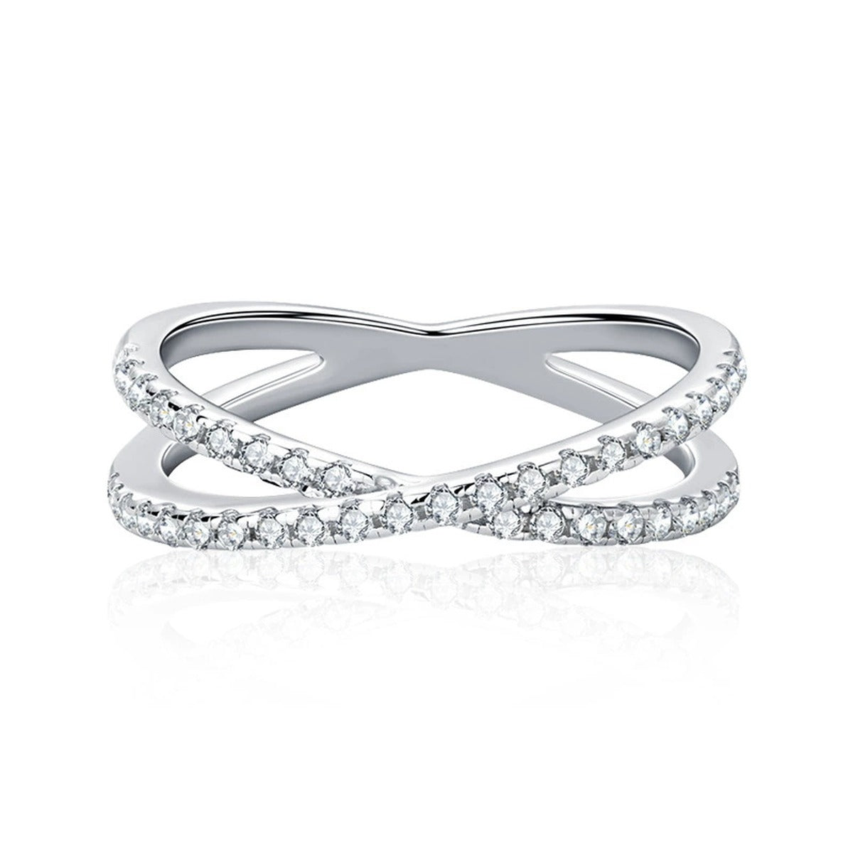 Twist Round Moissanite Wedding Band in white gold-plated S925 sterling silver on clean white background