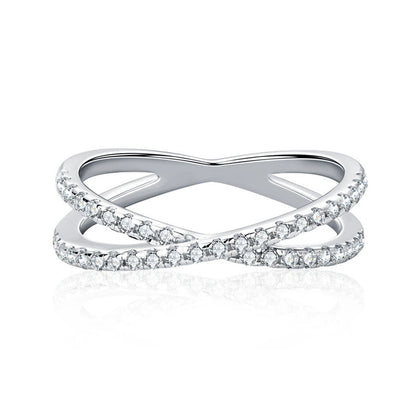 Twist Round Moissanite Wedding Band in white gold-plated S925 sterling silver on clean white background