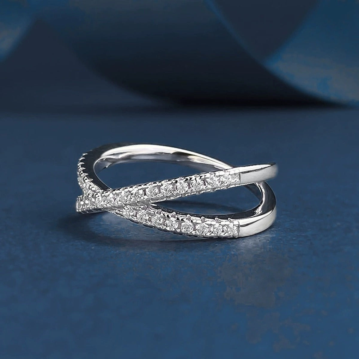 Twist Round Moissanite Wedding Band close-up detail view with moissanite sparkle