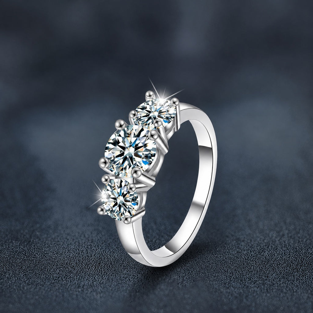 Five-Stone Round Moissanite Engagement Ring with CZ close-up detail view with moissanite sparkle