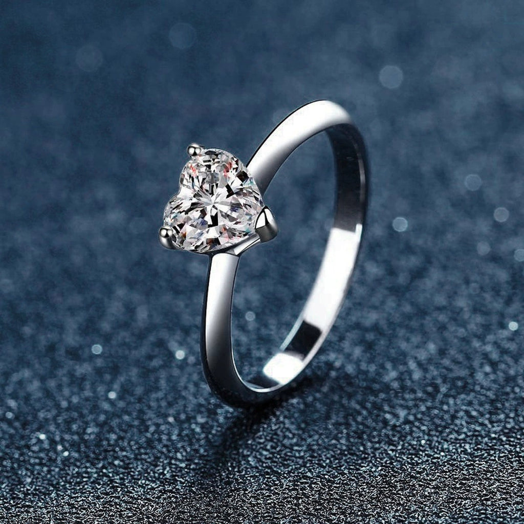 Three-Prong Heart Cut Moissanite Adjustable Engagement Ring close-up detail view with moissanite sparkle
