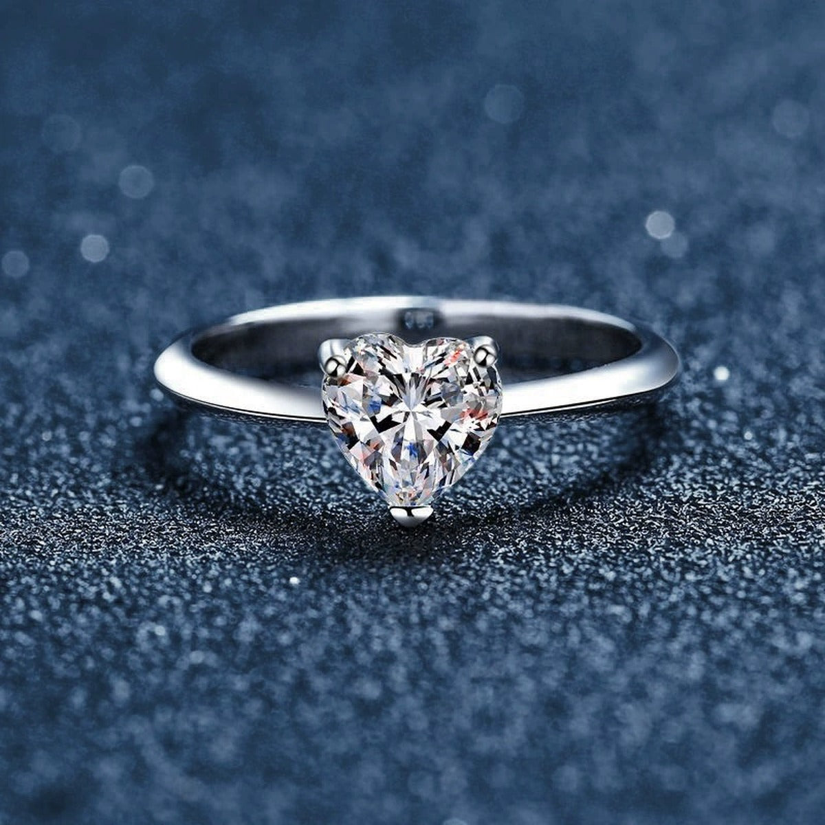 Three-Prong Heart Cut Moissanite Adjustable Engagement Ring close-up detail view with moissanite sparkle