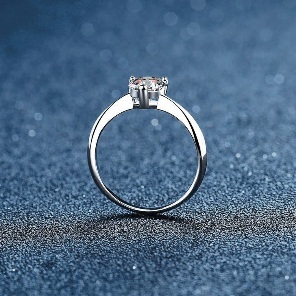 Three-Prong Heart Cut Moissanite Adjustable Engagement Ring close-up detail view with moissanite sparkle