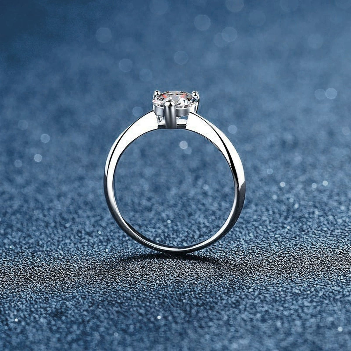 Three-Prong Heart Cut Moissanite Adjustable Engagement Ring close-up detail view with moissanite sparkle