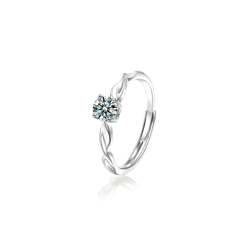 Round Moissanite Couples Wedding Rings in white gold-plated S925 sterling silver on clean white background
