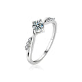 Round Moissanite Twist Engagement Ring with CZ in white gold-plated S925 sterling silver on clean white background