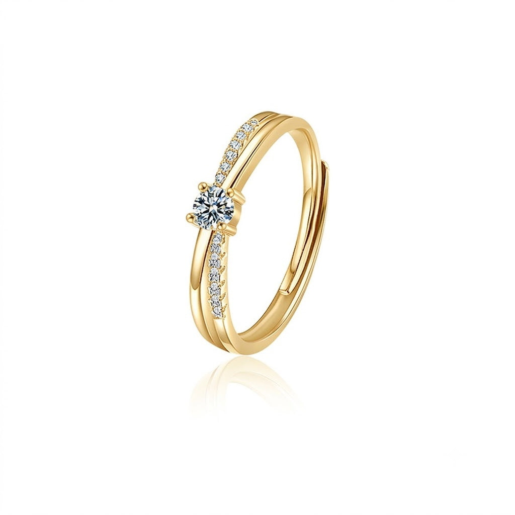 Round Moissanite Couples Wedding Rings in gold-plated S925 sterling silver on clean white background