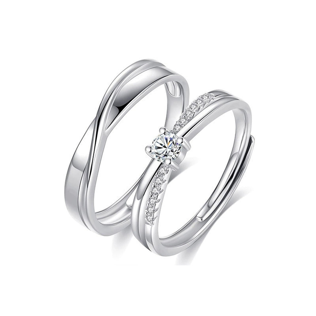 Round Moissanite Couples Wedding Rings in gold-plated S925 sterling silver on clean white background