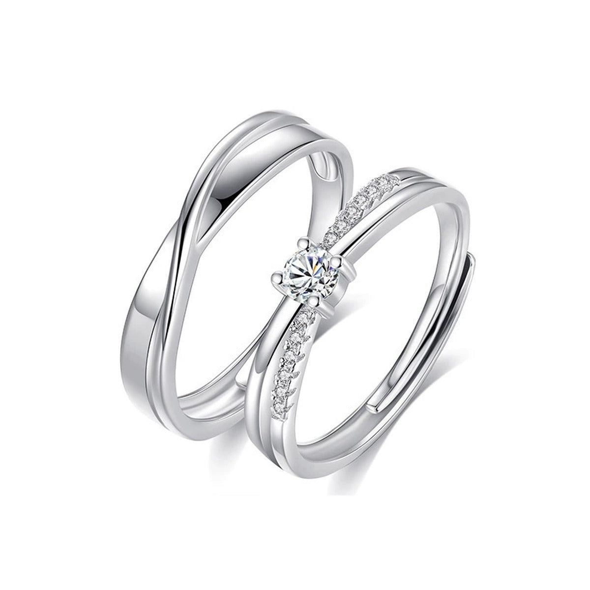 Round Moissanite Couples Wedding Rings in gold-plated S925 sterling silver on clean white background