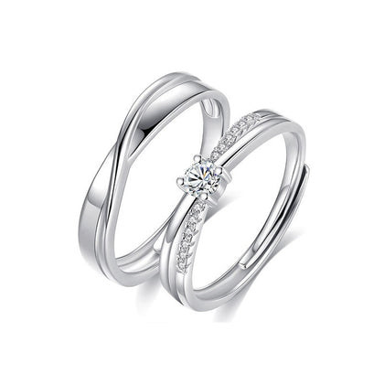 Round Moissanite Couples Wedding Rings in gold-plated S925 sterling silver on clean white background
