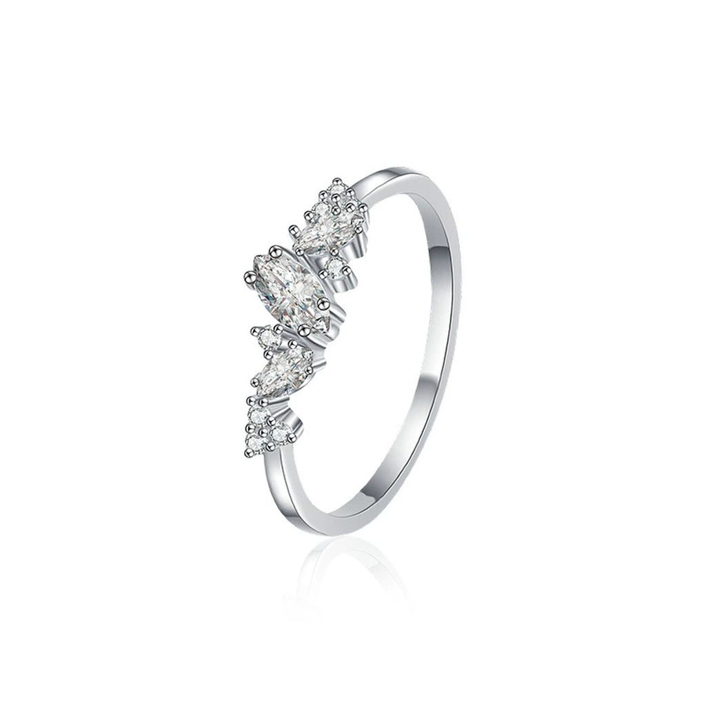 Marquise Cut Moissanite Wedding Ring with CZ in white gold-plated S925 sterling silver on clean white background