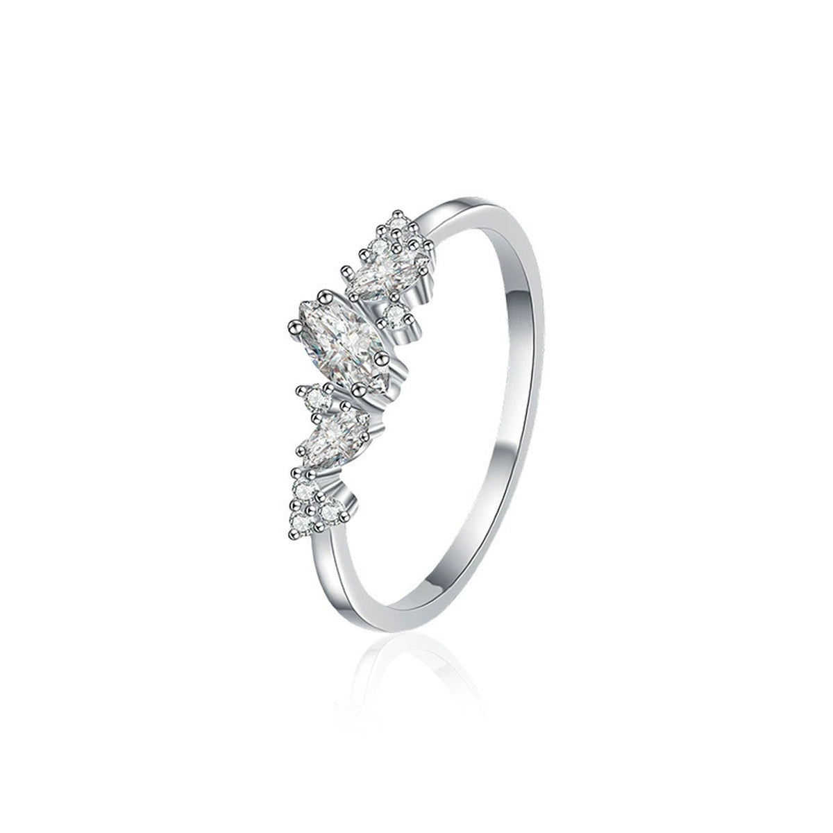 Marquise Cut Moissanite Wedding Ring with CZ in white gold-plated S925 sterling silver on clean white background
