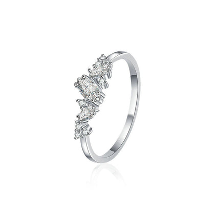Marquise Cut Moissanite Wedding Ring with CZ in white gold-plated S925 sterling silver on clean white background
