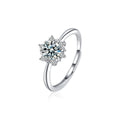 Snowflake Round Moissanite Adjustable Engagement Ring with CZ in white gold-plated S925 sterling silver on clean white background