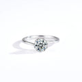 Six-Prong Round Moissanite Solitaire Engagement Ring in white gold-plated S925 sterling silver on clean white background