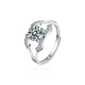 Four-Prong Round Moissanite Adjustable Engagement Ring with CZ in white gold-plated S925 sterling silver on clean white background