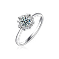 Floral Round Moissanite Engagement Ring in white gold-plated S925 sterling silver on clean white background