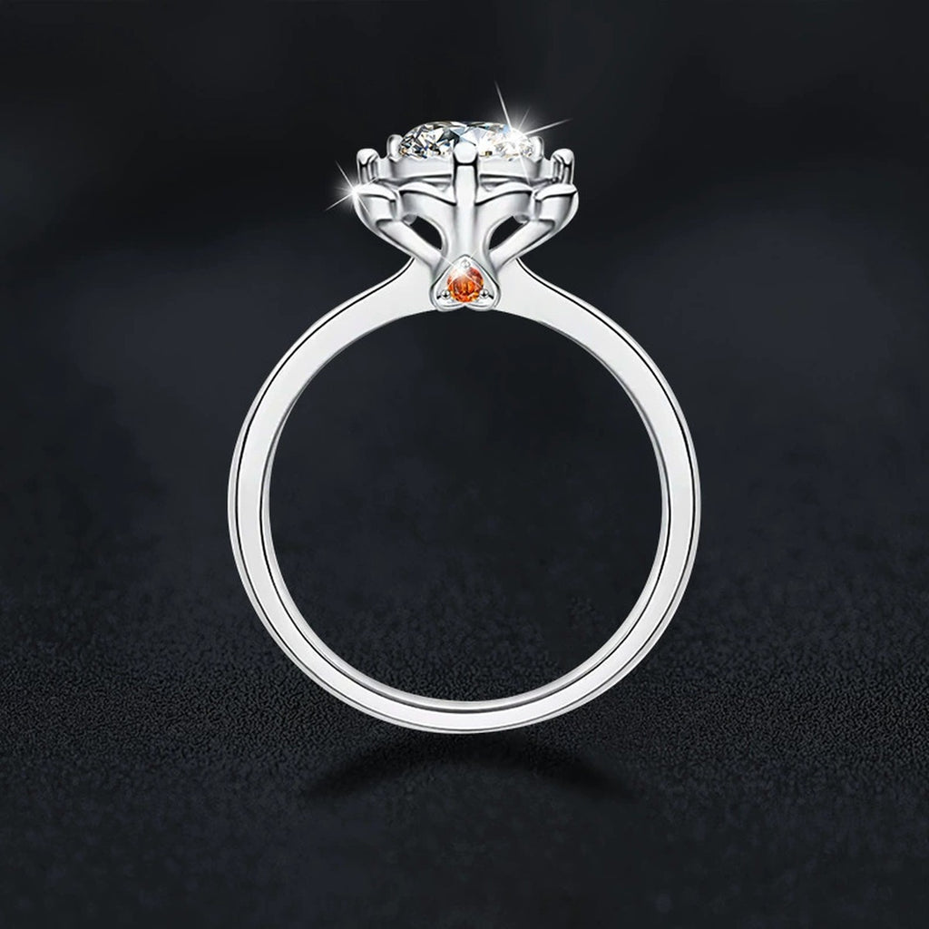 Floral Round Moissanite Engagement Ring close-up detail view with moissanite sparkle