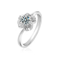 Floral Round Moissanite Engagement Ring in white gold-plated S925 sterling silver on clean white background