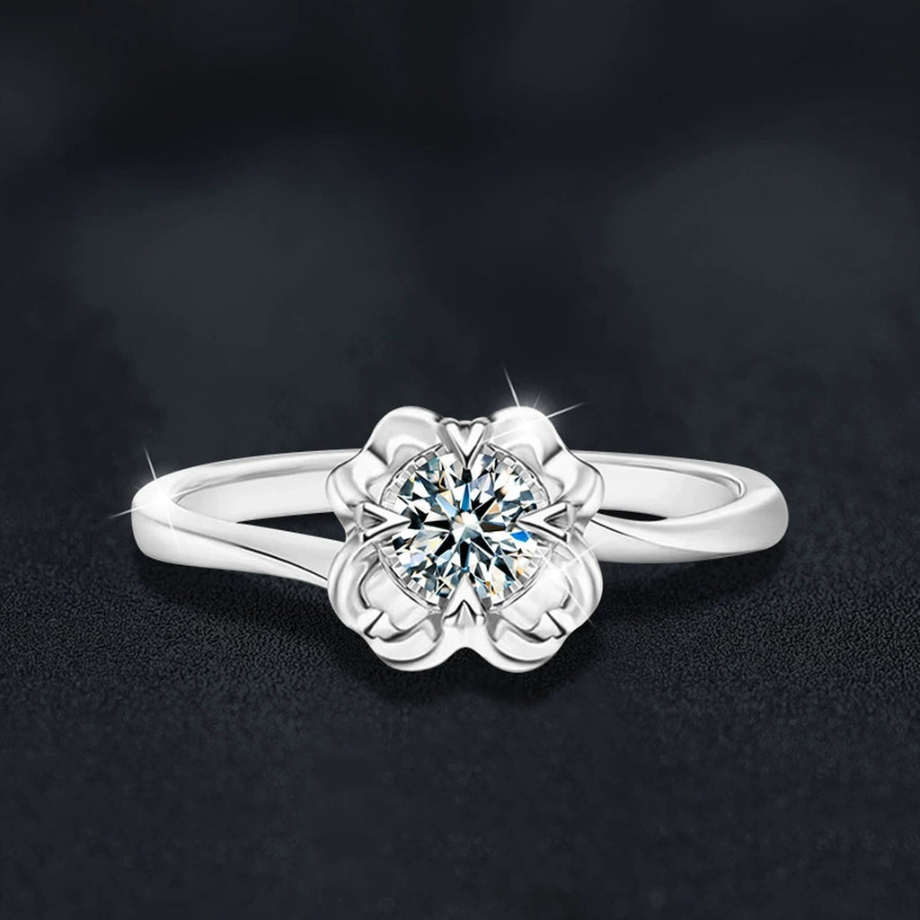 Floral Round Moissanite Engagement Ring close-up detail view with moissanite sparkle