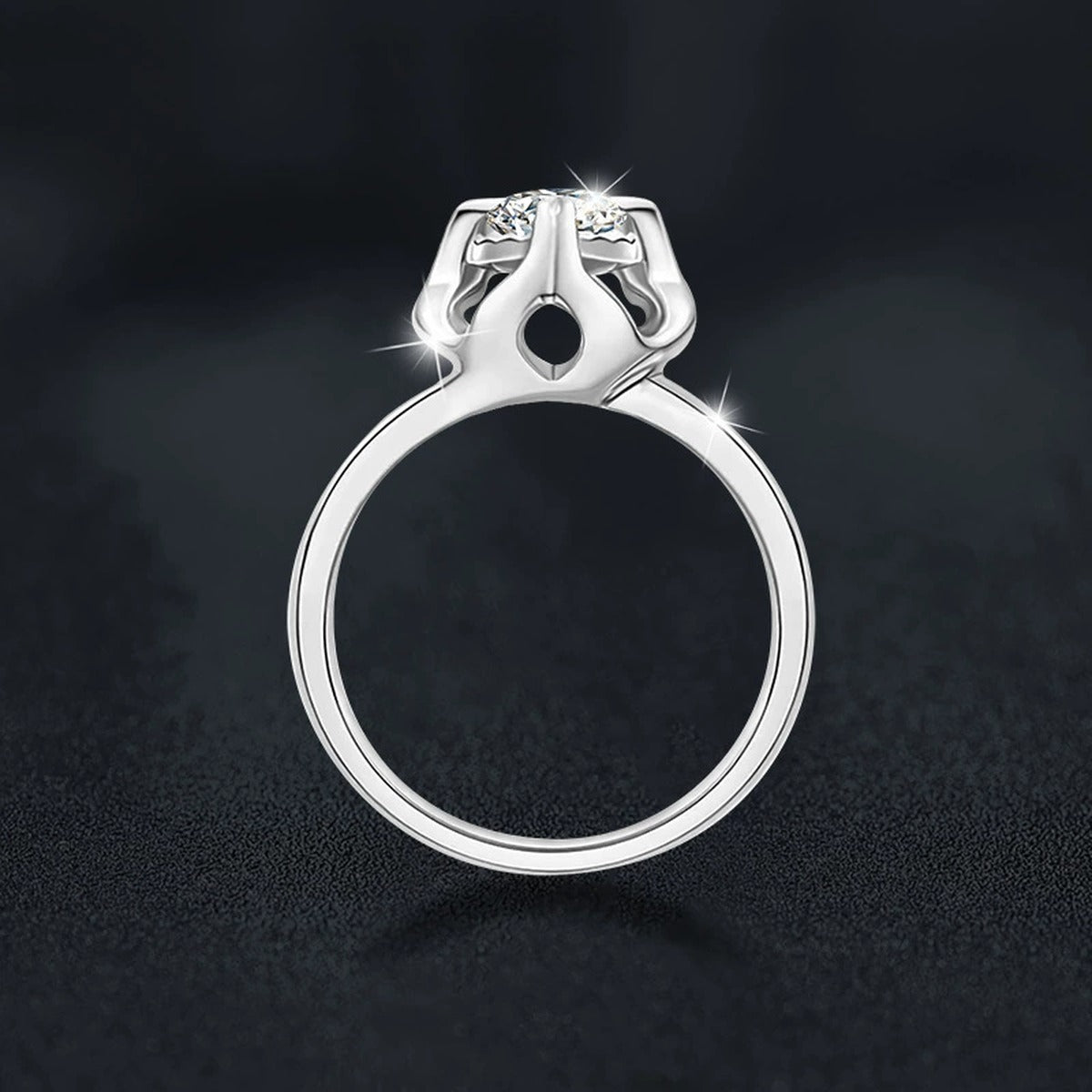 Floral Round Moissanite Engagement Ring close-up detail view with moissanite sparkle