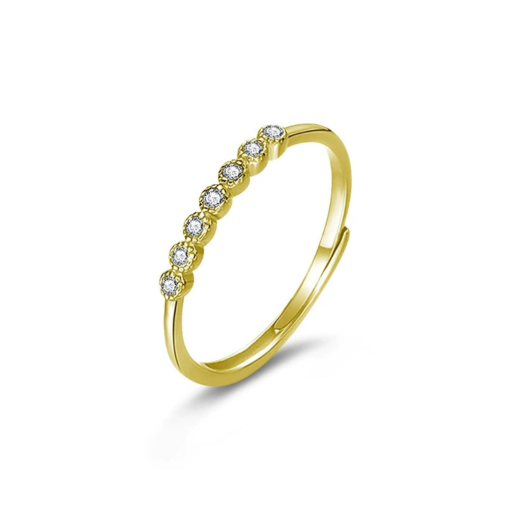 Bezel Round Moissanite Adjustable Wedding Band in gold-plated S925 sterling silver on clean white background