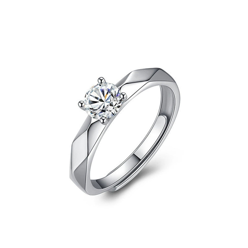 Round Moissanite Couples Wedding Rings in white gold-plated S925 sterling silver on clean white background