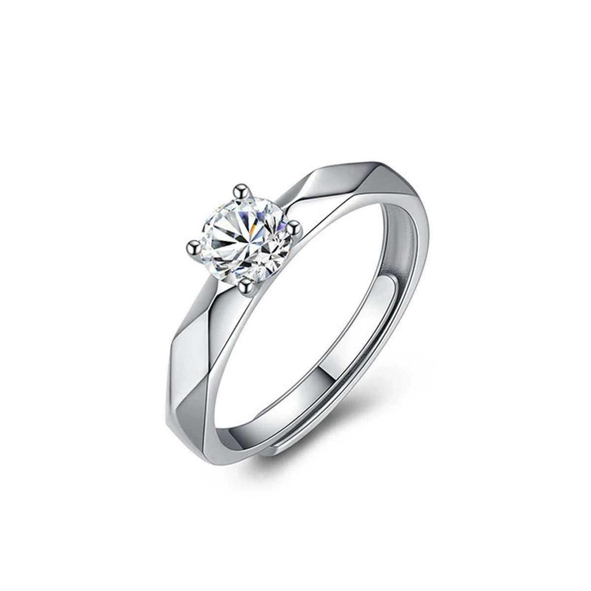 Round Moissanite Couples Wedding Rings in white gold-plated S925 sterling silver on clean white background