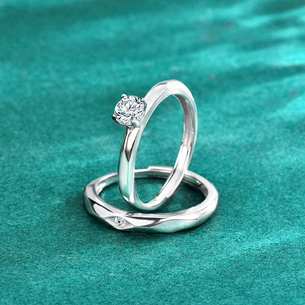 Round Moissanite Couples Wedding Rings product view showing moissanite setting and metal finish