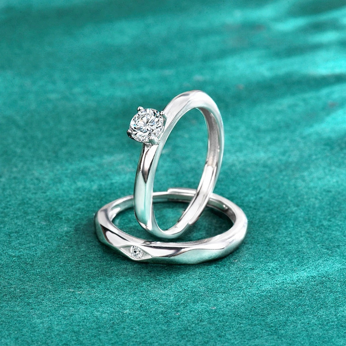 Round Moissanite Couples Wedding Rings product view showing moissanite setting and metal finish
