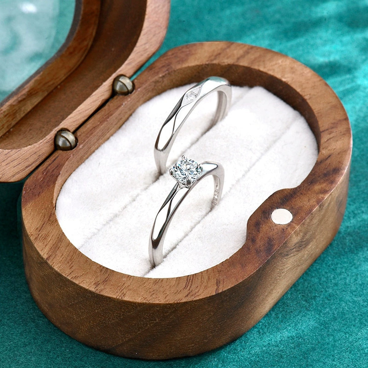 Round Moissanite Couples Wedding Rings detailed product photo showing ring shape and stone setting