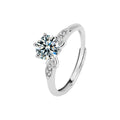 Six-Prong Round Moissanite Adjustable Engagement Ring with CZ in white gold-plated S925 sterling silver on clean white background