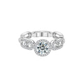 Bezel Round Moissanite Wedding Band with CZ in white gold-plated S925 sterling silver on clean white background