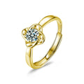 Four-Leaf Clover Round Moissanite Adjustable Fashion Ring in gold-plated S925 sterling silver on clean white background