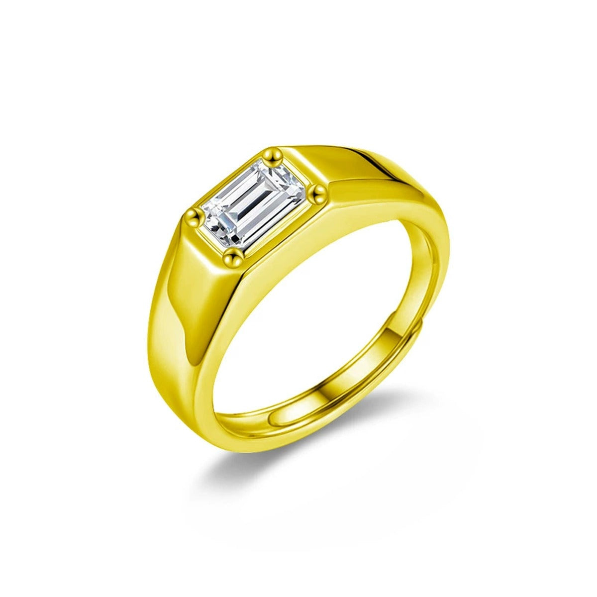Step-Cut Moissanite Men's Wedding Ring in gold-plated S925 sterling silver on clean white background