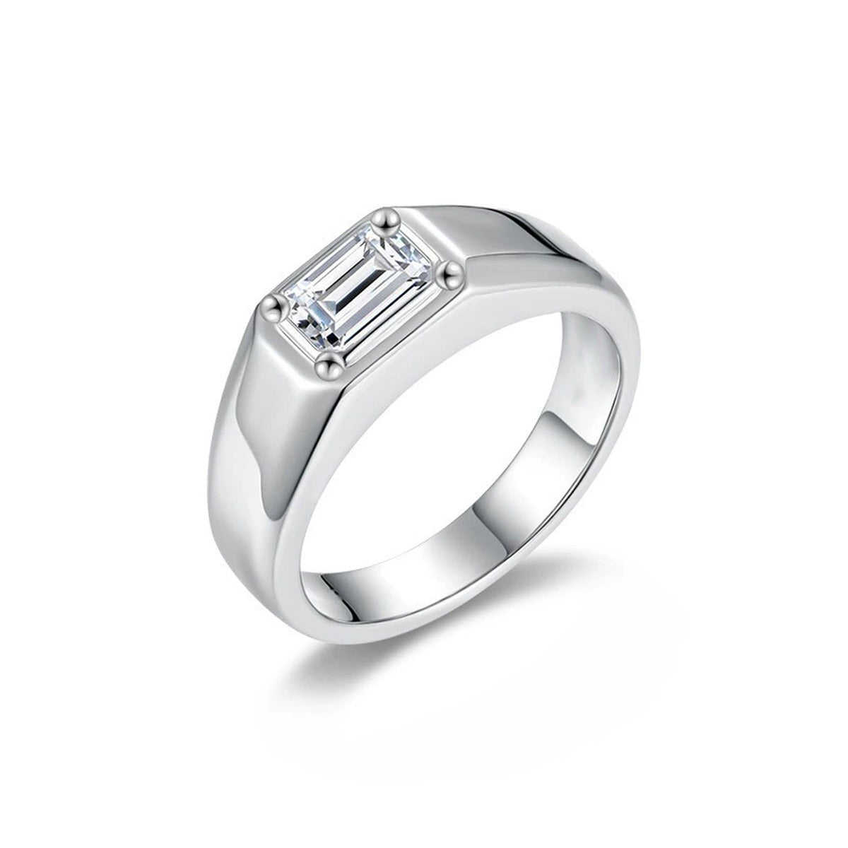 Step-Cut Moissanite Men's Wedding Ring in gold-plated S925 sterling silver on clean white background