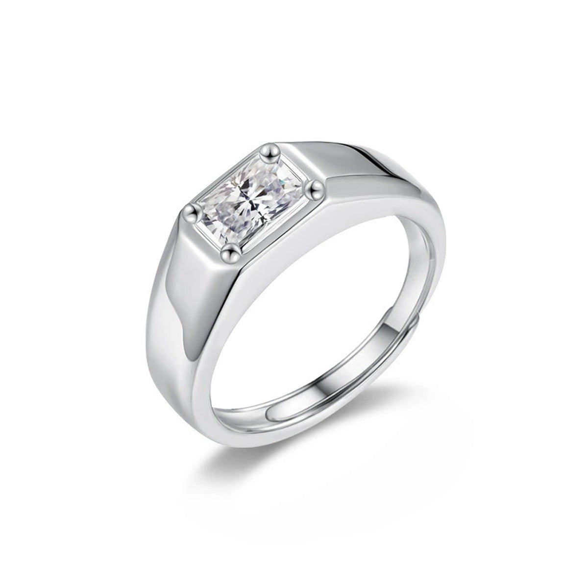 Step-Cut Moissanite Men's Wedding Ring in gold-plated S925 sterling silver on clean white background