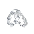 Modern Couples Moissanite Wedding Bands in white gold-plated S925 sterling silver on clean white background