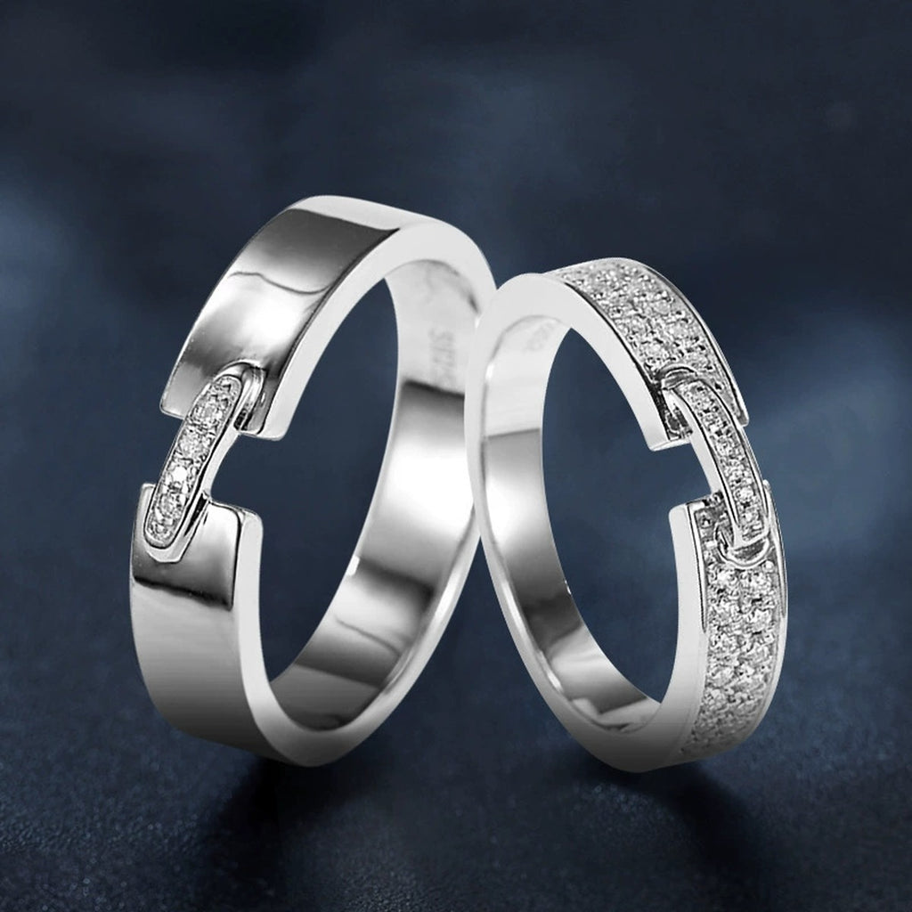 Modern Couples Moissanite Wedding Bands close-up detail view with moissanite sparkle