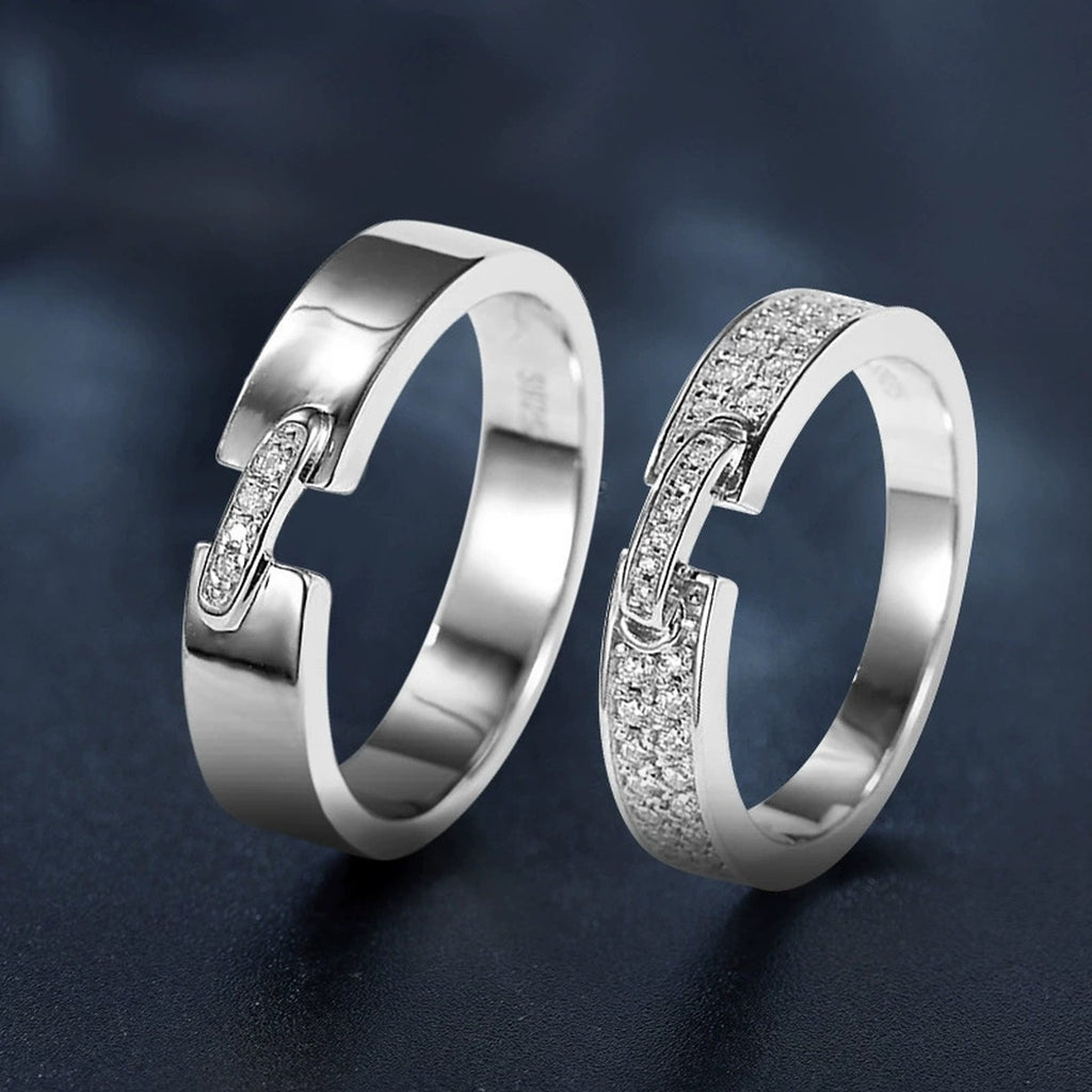 Modern Couples Moissanite Wedding Bands close-up detail view with moissanite sparkle