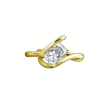 Radiant Cut Moissanite Adjustable Solitaire Ring in gold-plated S925 sterling silver on clean white background