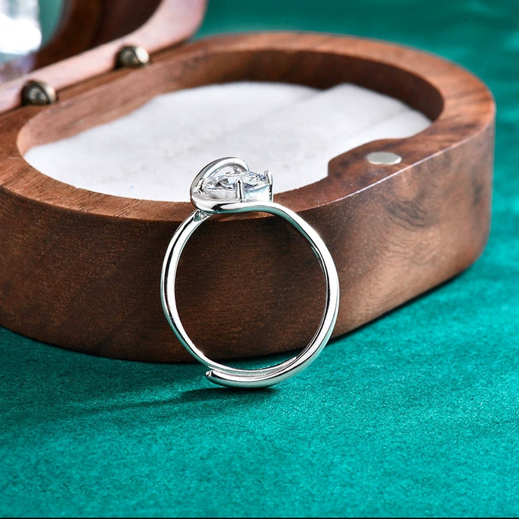 Radiant Cut Moissanite Adjustable Solitaire Ring detailed product photo showing ring shape and stone setting