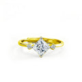 Princess Cut Moissanite Adjustable Engagement Ring with CZ in gold-plated S925 sterling silver on clean white background