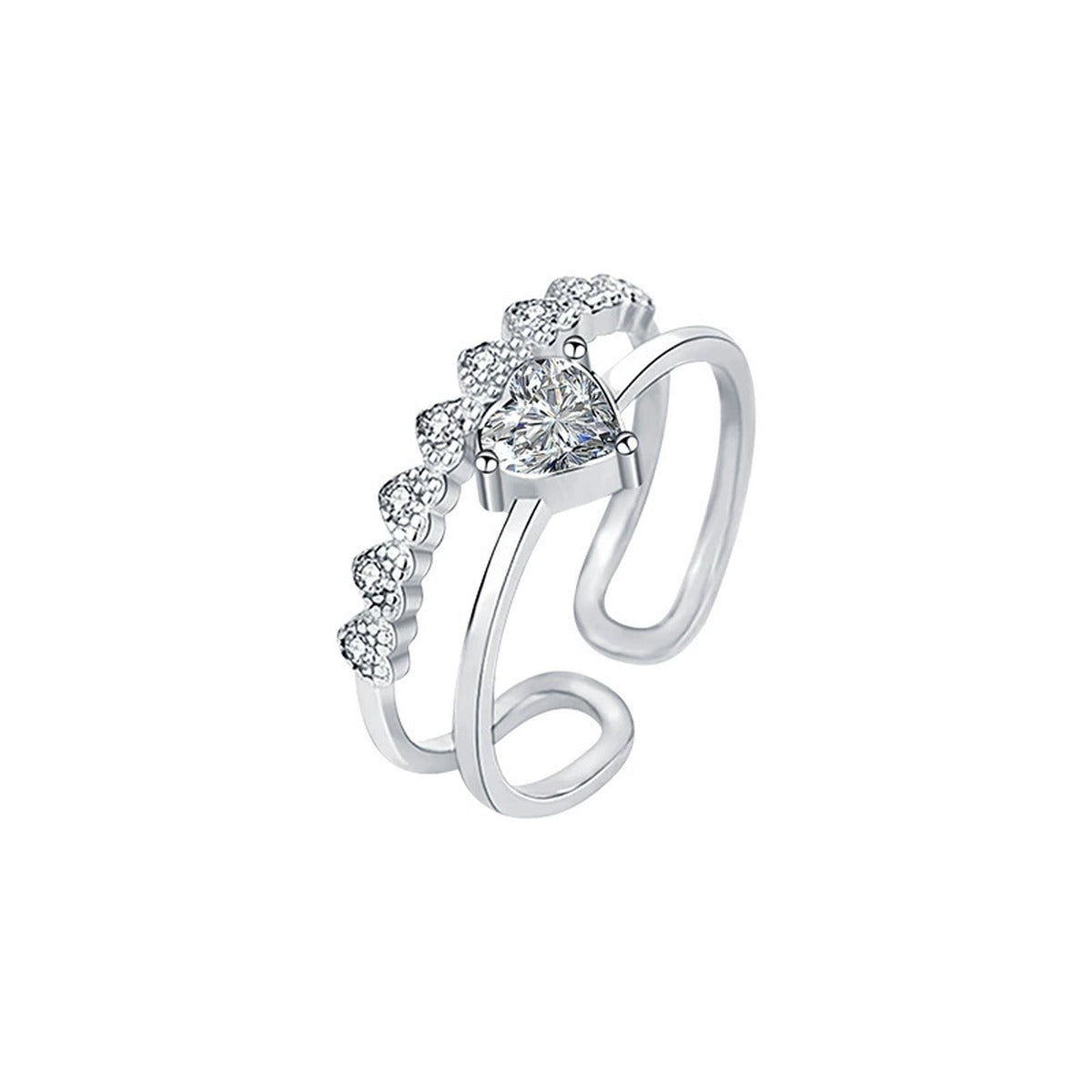 Heart Cut Moissanite Adjustable Fashion Ring with CZ in gold-plated S925 sterling silver on clean white background