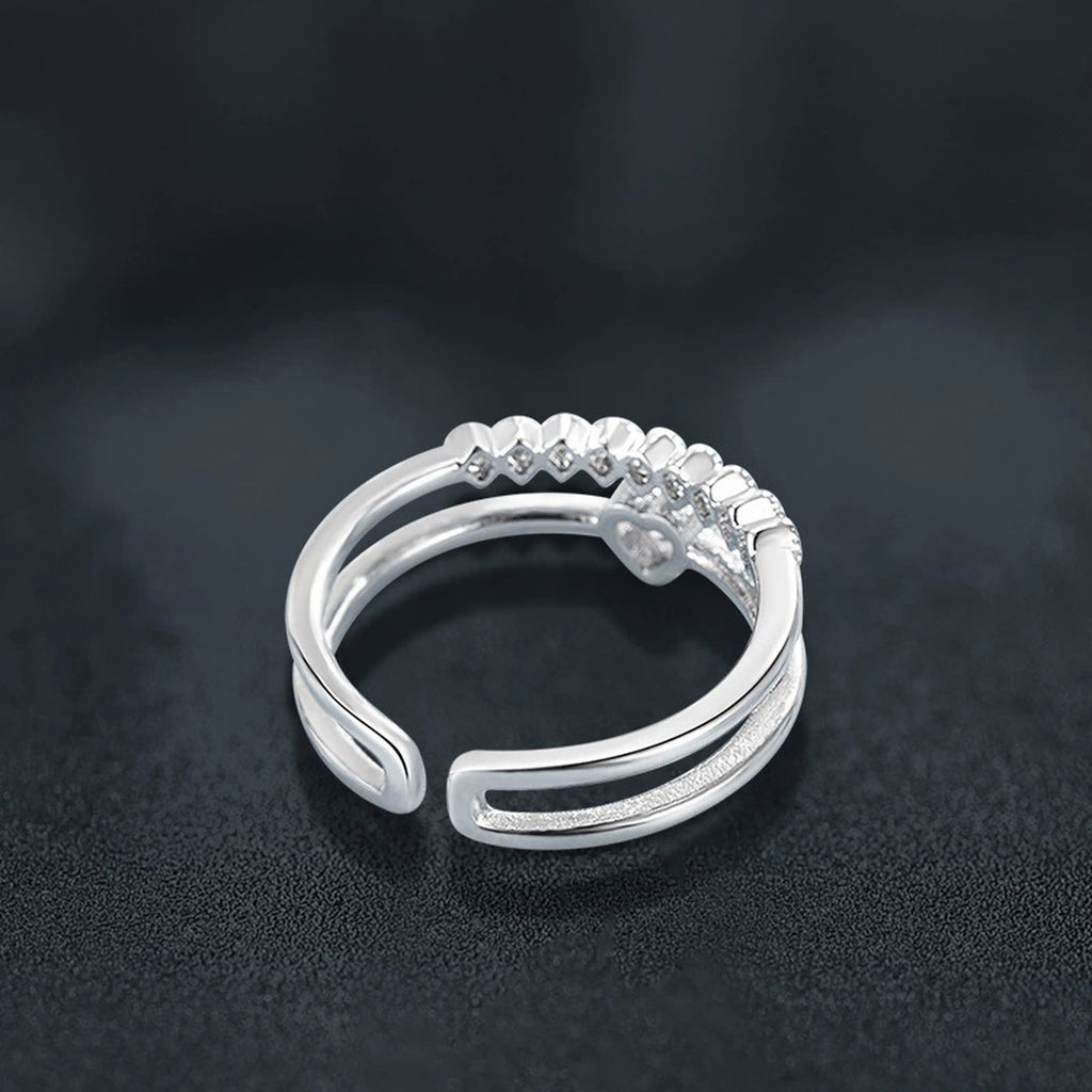 Heart Cut Moissanite Adjustable Fashion Ring with CZ close-up detail view with moissanite sparkle