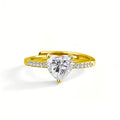 Heart Cut Moissanite Adjustable Engagement Ring with CZ in gold-plated S925 sterling silver on clean white background