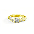 Seashell Round Moissanite Adjustable Ring with CZ in gold-plated S925 sterling silver on clean white background