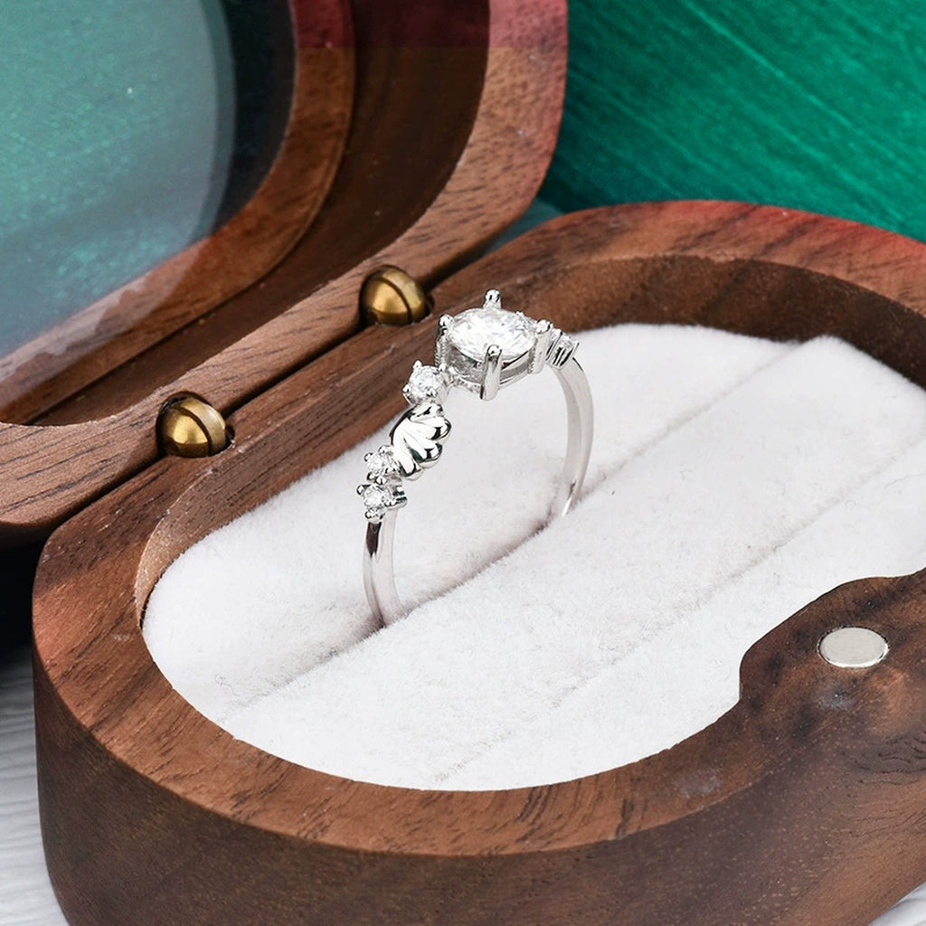 Seashell Round Moissanite Adjustable Ring with CZ detailed product photo showing ring shape and stone setting