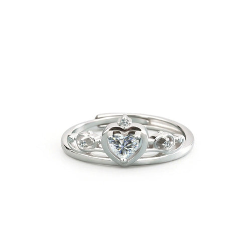 Crown Heart Cut Moissanite Adjustable Ring with CZ in gold-plated S925 sterling silver on clean white background