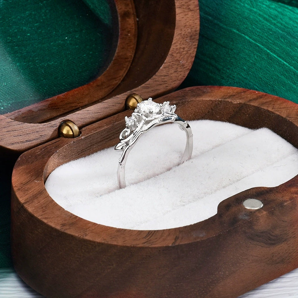 Crown Round Moissanite Adjustable Ring with CZ detailed product photo showing ring shape and stone setting